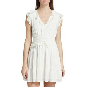 PAIGE Paradis Tiered Ruffle Mini Dress Size Large Textured White Breezy Rayon